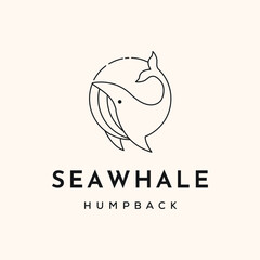 whale ocean line art logo vector minimalist illustration design, sea whale logo design © Asnada