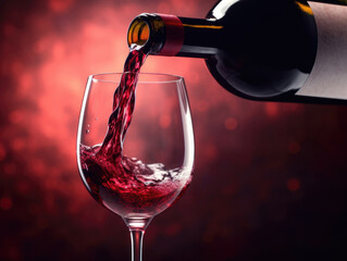 Fototapeta na wymiar The bottle pours red wine into a glass