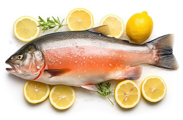Fresh salmon fish with lemon isolated on white