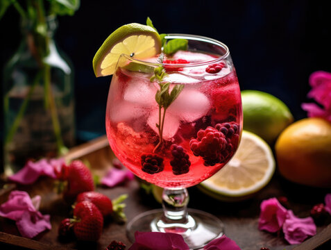 Sangria in glass with fruits