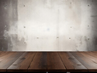 Dark wall background with empty wooden table, this background use for product display, close view of an empty wooden table with dark wall, smoky wall, seamless wooden texture, Generative AI