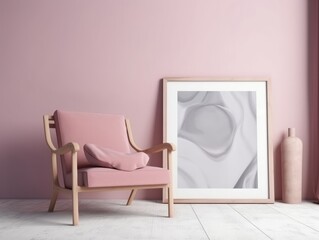 Pink modern stylish room with frame and sofa. Generative AI