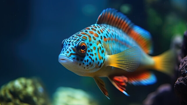 a colorful fish in an aquarium. Generative AI