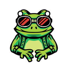 Obraz premium Froggy Cyberpunk Vibes: Stylish Glasses and Trendy Vibin' - A Memorable Cartoon Mascot