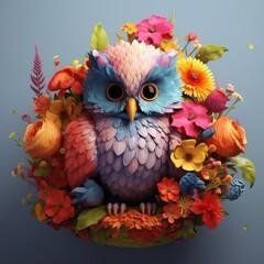 Super Cute Baby Owl Surrounded by Flowers