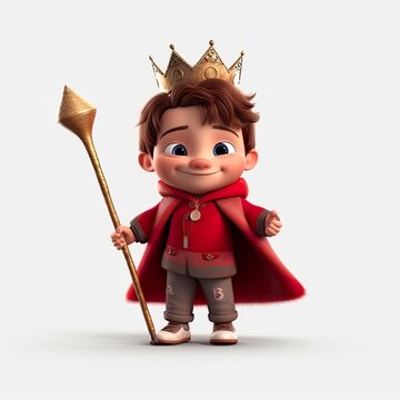 Beautiful boy cartoon style, the true king of red cape - generative AI illustration
