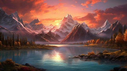 Fototapeta na wymiar Majestic Mountains in a Breathtaking Sunset Scene