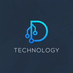 Initial D letter with element technology logo design template
