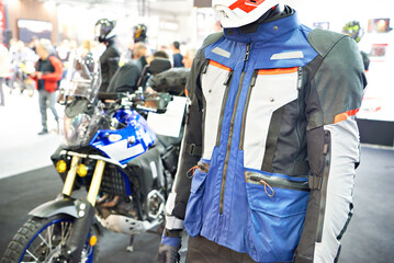 Mannequin in a motorcycle jacket at exhibition