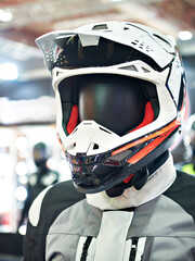 Mannequin in motorcycle jacket and helmet for motocross