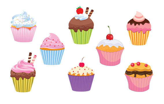 various classic cartoon cupcake simple set