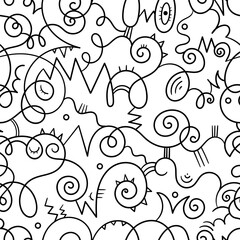 Seamless abstract pattern on white background. Vector doodle image. Graphic linear wallpaper.