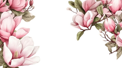 frame border with a detailed pattern of magnolia flowers, generative ai