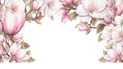 Fototapeta na wymiar frame border with a detailed pattern of magnolia flowers, generative ai