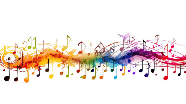 frame border of rainbow-colored musical notes, generative ai