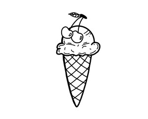 ice cream cone cherry sweet dessert Outline Simple vector illustration