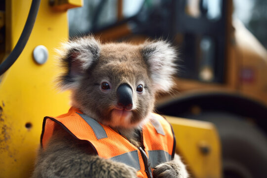 Portrate of a cute fluffy coala as a builder, Generative AI