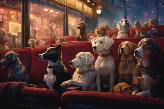 Dogs watching a movie. Generative AI