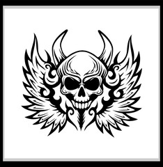 Skull tribal tattoo black and white illustration