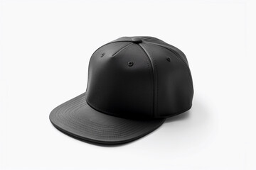 A leather hat with a black cap on a white background. mock up Generative AI