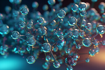 A close up of a molecular structure with many small spheres on it. Generative AI - obrazy, fototapety, plakaty