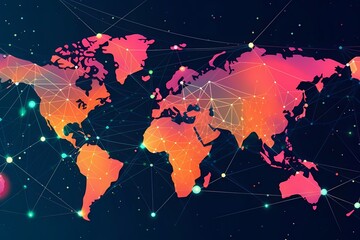 A map of the world with a colorful background and the words world on it. Generative AI