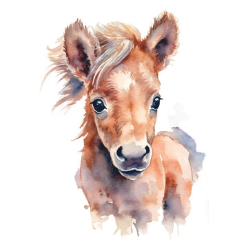 cute horse puppy in watercolor design isolated against transparent background