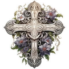 illustration of a Christian cross in an intricate rich engraved  isolated against transparent