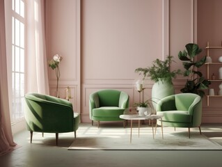 Pink and green cottage style interior room. Generative AI