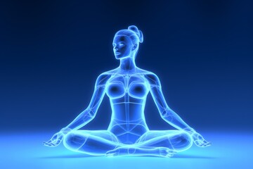 A glowing figure is sitting in a lotus position. Generative AI