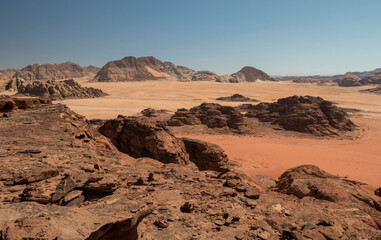 Fototapeta na wymiar unearthly landscape, Wadi Rum Protected Area, Jordan
