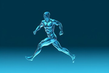 A blue man running with a blue background. Generative AI