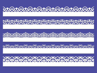 Vector set of lace border vignettes, suitable for laser cutting. Vintage flourish ornaments, cutout paper decoration