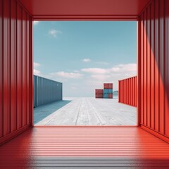 A red container with the word shipping on it The concept of sea delivery Generative AI