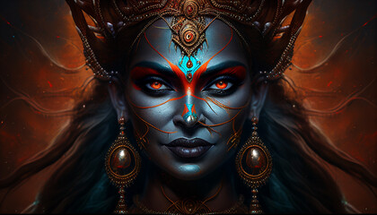 kali portrait face goddess  hindu goddess famous generative AI Goddess of Empowerment 
