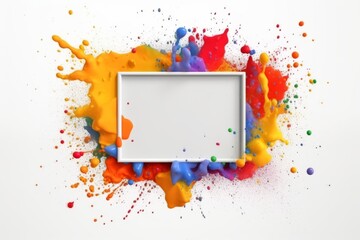 Fototapeta na wymiar A white frame with colorful paint splatters on it Generative AI