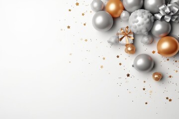 Obraz na płótnie Canvas Christmas balls and silver balls on a white background Generative AI