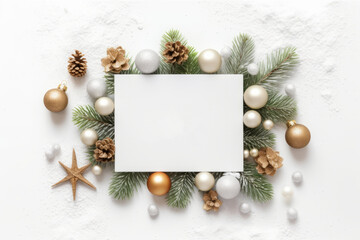 A frame with christmas decorations on a white background Generative AI