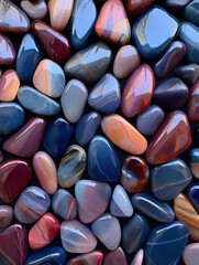 pile of colored stones, precious or semi-precious stones, polished colored stones, stones for the aquarium, stones for decoration, photophone, placemat, studio subject photography of stones, ai genera