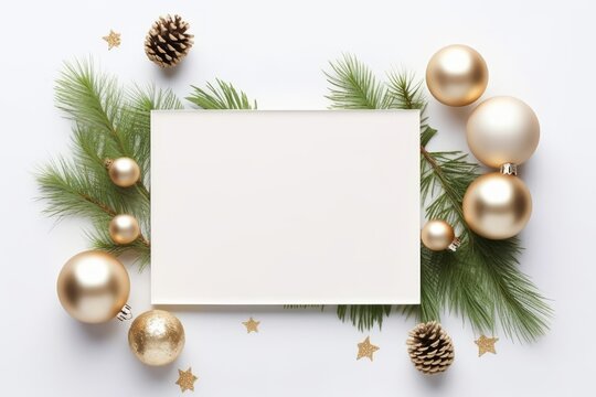 Silver and gold christmas decorations on a white background Generative AI