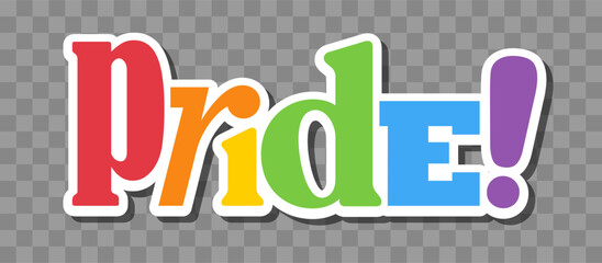 Pride lettering with rainbow flag colors. Different style letters forming the Pride word.