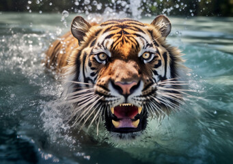 tiger swimming in the river generative AI