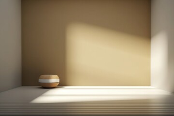 Obraz na płótnie Canvas A small speaker sits on a shelf in front of a wall that has a light on it. Generative AI