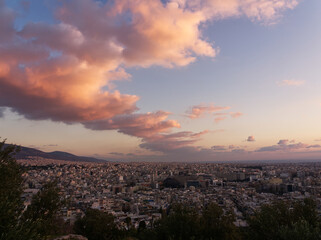 Athens city view clouds during sunset