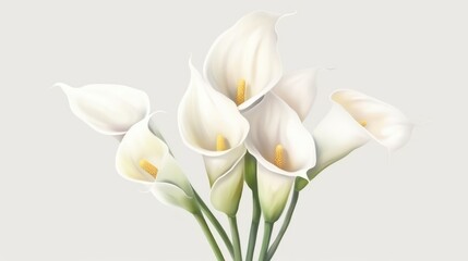 Fototapeta na wymiar Elegant Calla Lily Cluster on White Background in Modern Watercolor Style. Generative AI