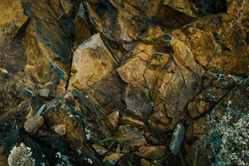 Cracked stone texture, natural background from mossy ancient rock