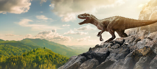 Dinosaur On Top Of Mountain Rock