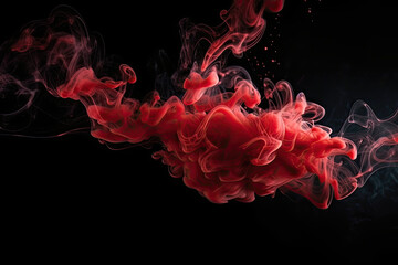 Dense red smoke swirling on black background.