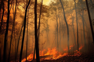 Trees burning in forest fire