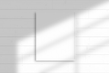 Portrait Photo Frames isolated on white, realistic frames mockup. Empty framing for your design, picture, painting, poster, lettering or photo gallery. with wood wall and shadow overlay background.